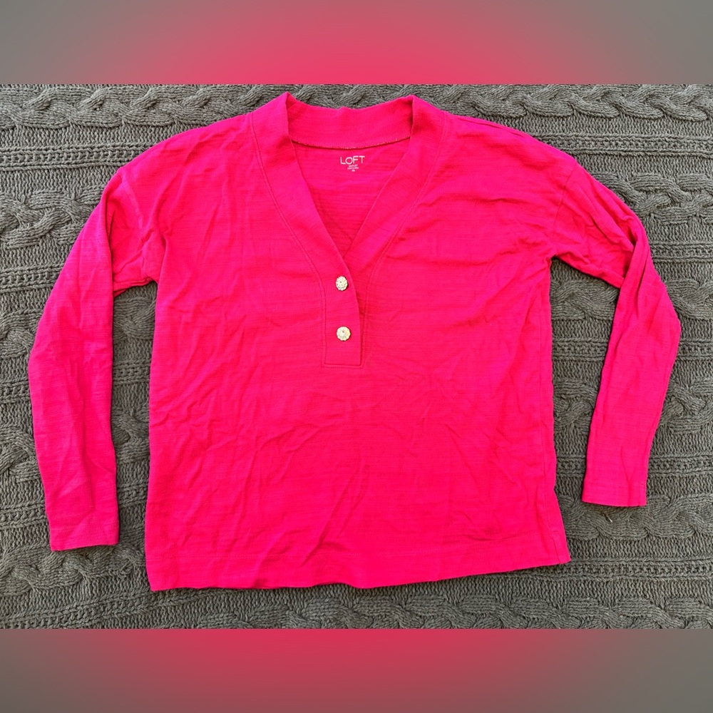 LOFT Fuchsia Long Sleeve Top Women Extra Small